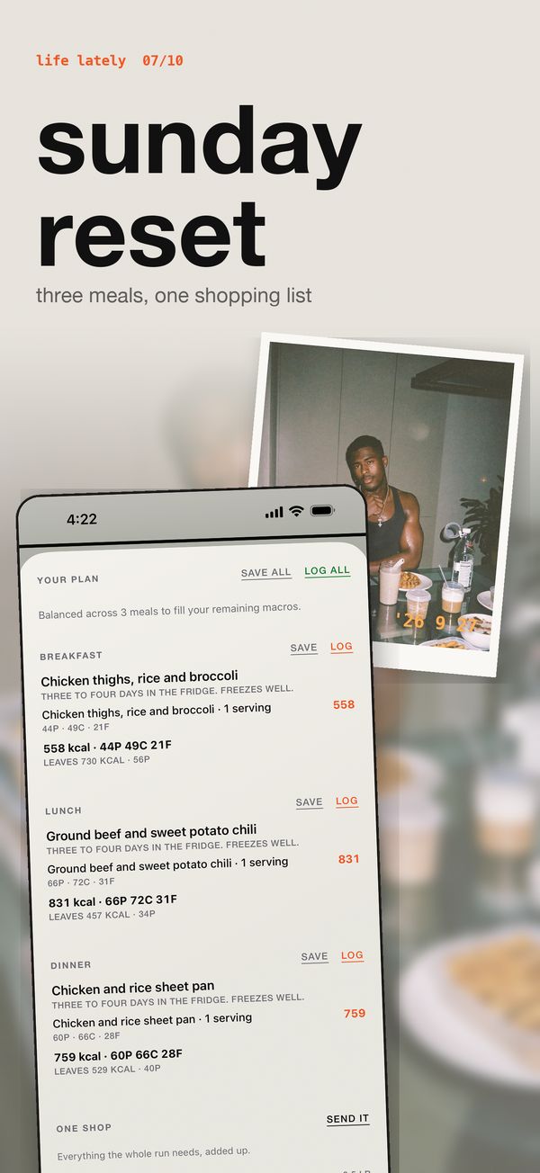 sunday reset: three meals built for your numbers and one shopping list.